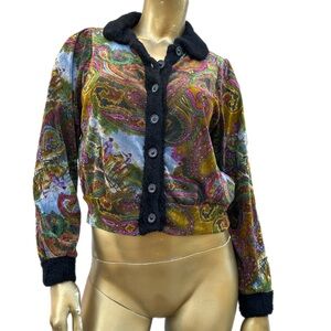 Japanese Noriko Araki rayon velour Colorful Paisley & horse print cardigan top